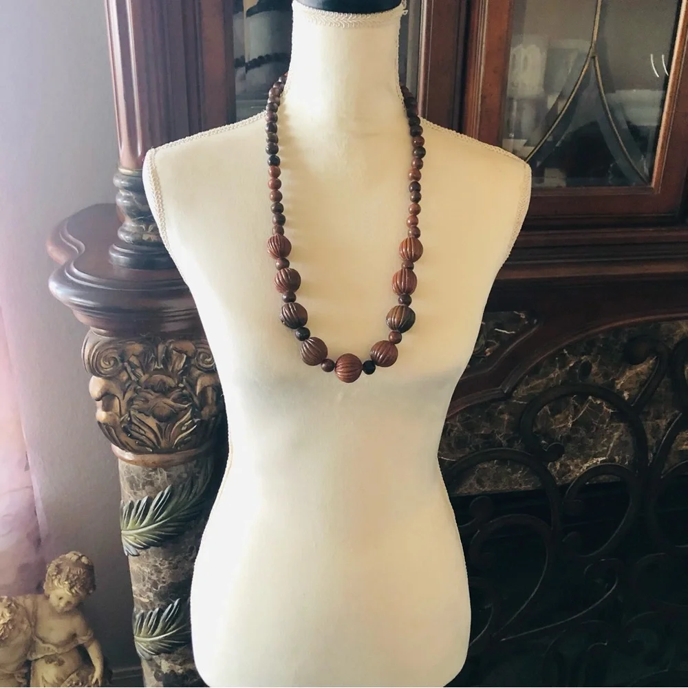 Handmade brown buri nut beaded necklace